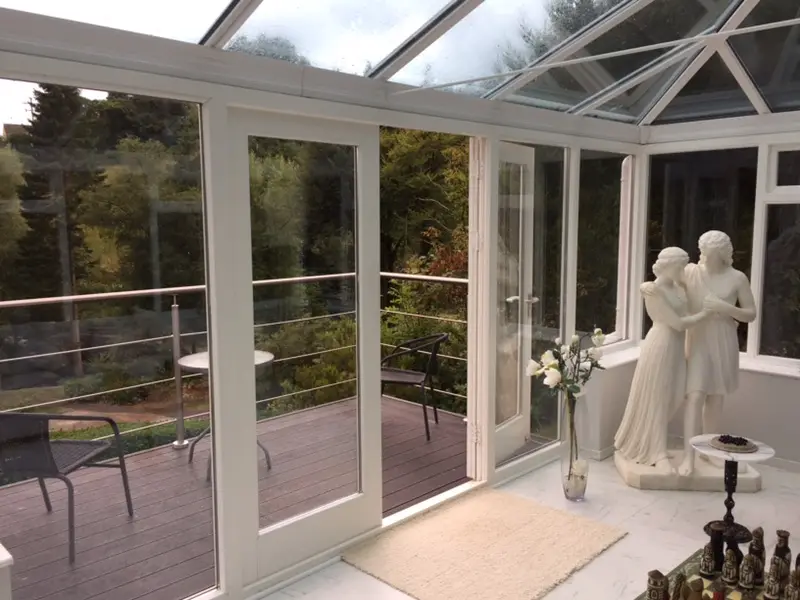 white frame sunroom