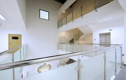 Open plan area with glass and metal balustrades