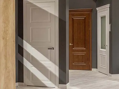 Interior doors for sale in a specialized store.